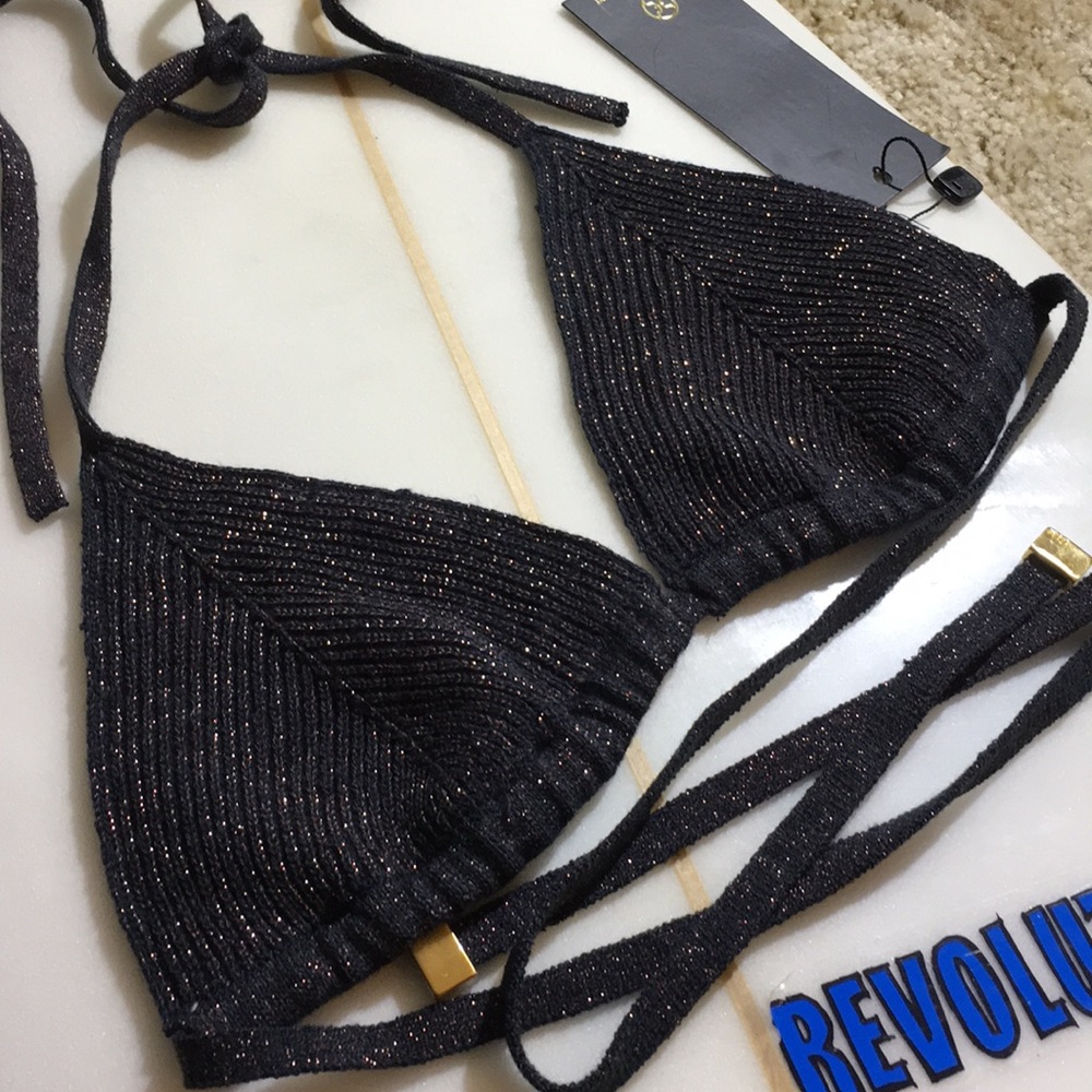 VIX Black and Bronze Knit  Bikini Top